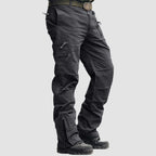 Ripstop tactical cargo pants, close-up of the high-tenacity ripstop fabric.