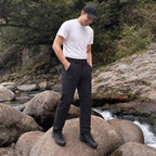 Black ripstop cargo pants with six pockets, water resistant hiking trousers