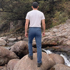 Blue ripstop cargo pants with six pockets, water resistant hiking trousers