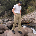 Khaki ripstop cargo pants with six pockets, water resistant hiking trousers