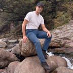 Blue ripstop cargo pants with six pockets, water resistant hiking trousers