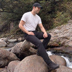 Black ripstop cargo pants with six pockets, water resistant hiking trousers