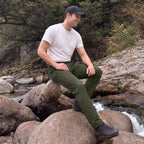 Army Green ripstop cargo pants with six pockets, water resistant hiking trousers