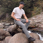 Light Grey ripstop cargo pants with six pockets, water resistant hiking trousers