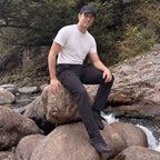 Black ripstop cargo pants with six pockets, water resistant hiking trousers
