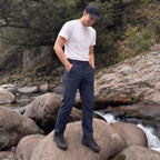 Dark Blue ripstop cargo pants with six pockets, water resistant hiking trousers