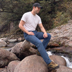 Blue ripstop cargo pants with six pockets, water resistant hiking trousers