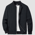 Bomber jacket windbreaker in Black, ribbed collar and cuffs with full zip front.
