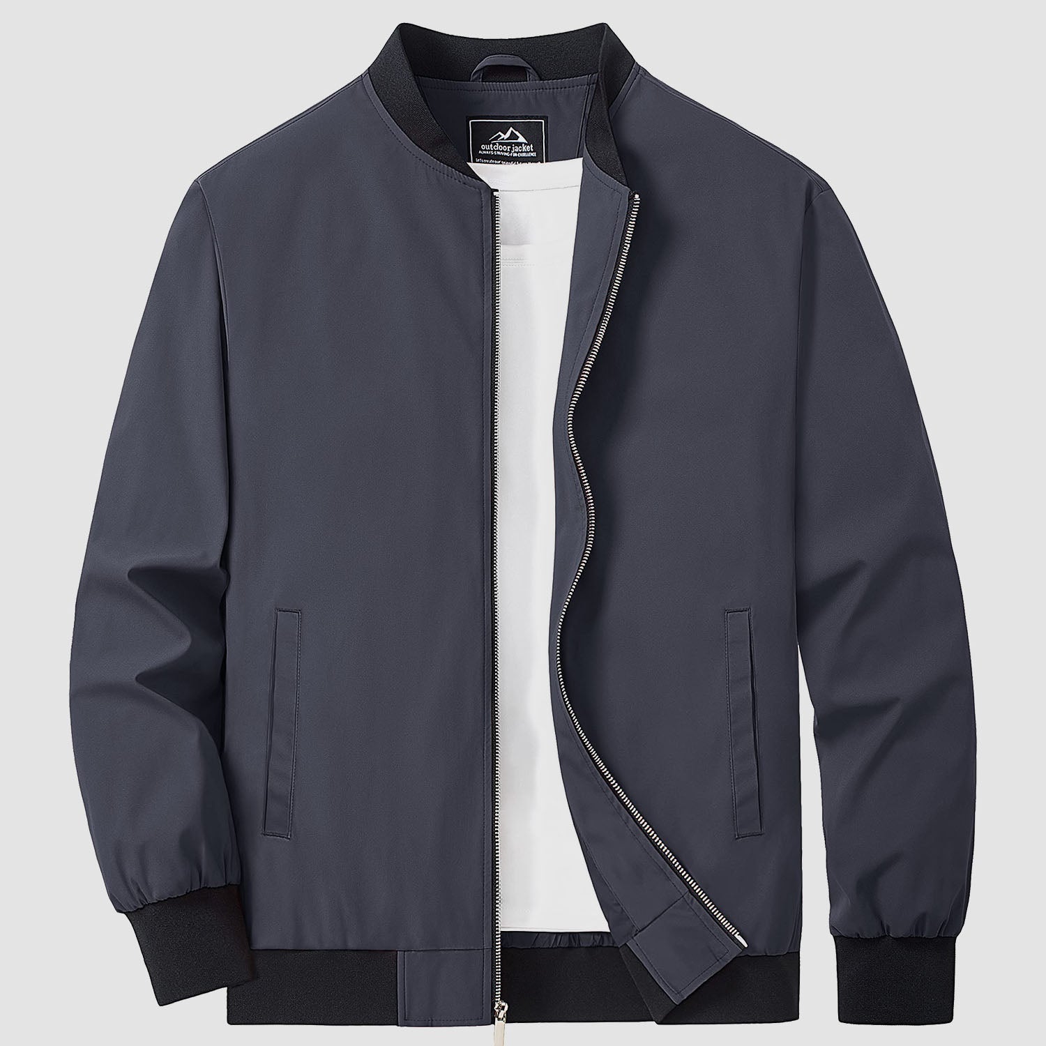 Bomber jacket windbreaker in Brown, ribbed collar and cuffs with full zip front.
