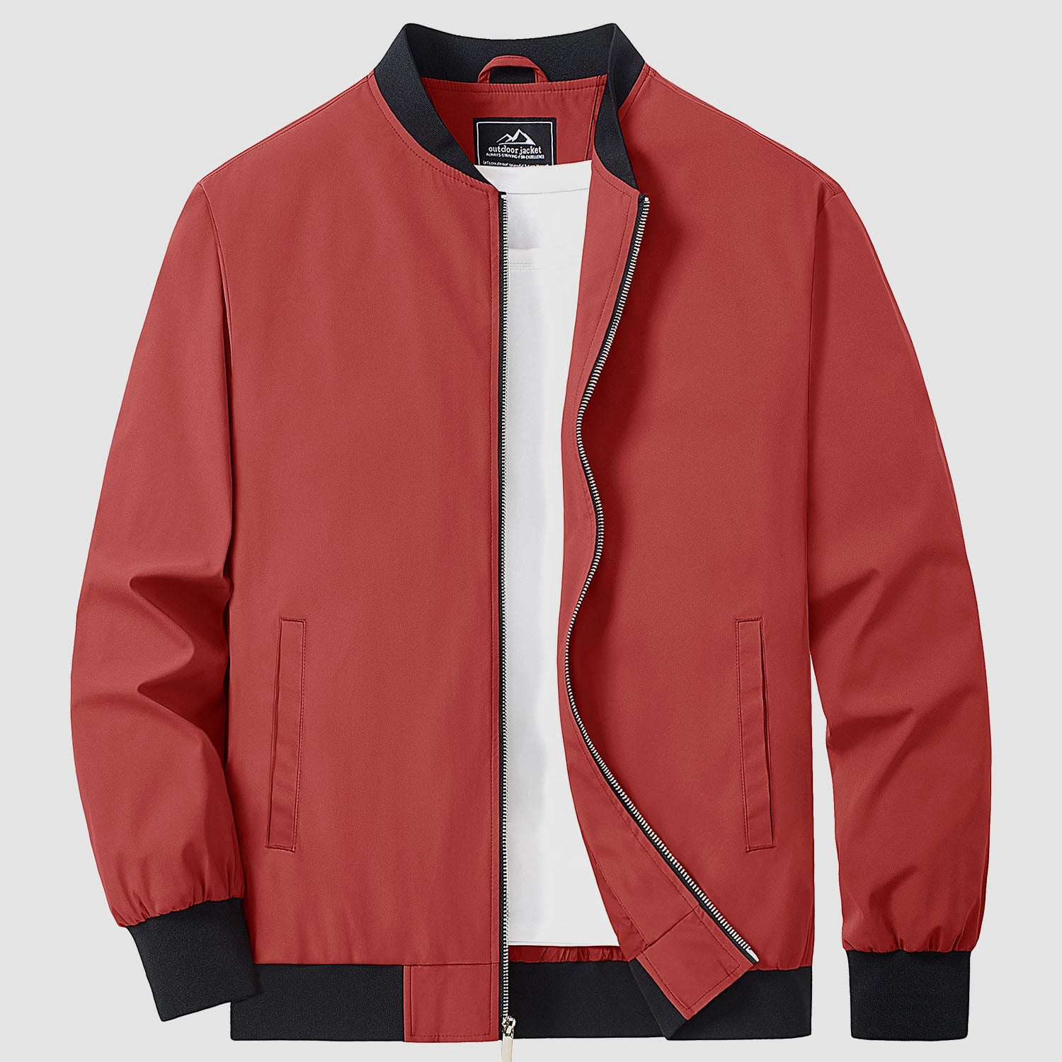 Bomber jacket windbreaker in Light Blue, ribbed collar and cuffs with full zip front.
