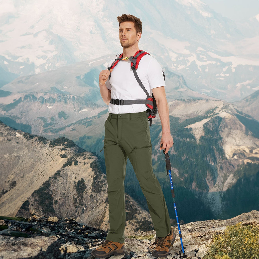 Army Green ripstop cargo pants with six pockets, water resistant hiking trousers