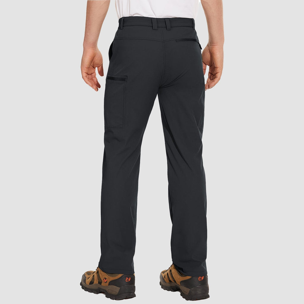 Black ripstop cargo pants with six pockets, water resistant hiking trousers