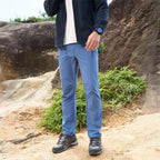 Blue ripstop cargo pants with six pockets, water resistant hiking trousers