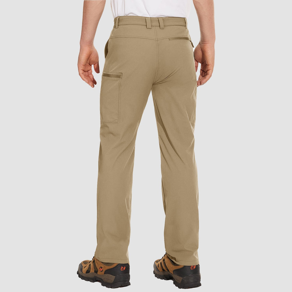 Khaki ripstop cargo pants with six pockets, water resistant hiking trousers