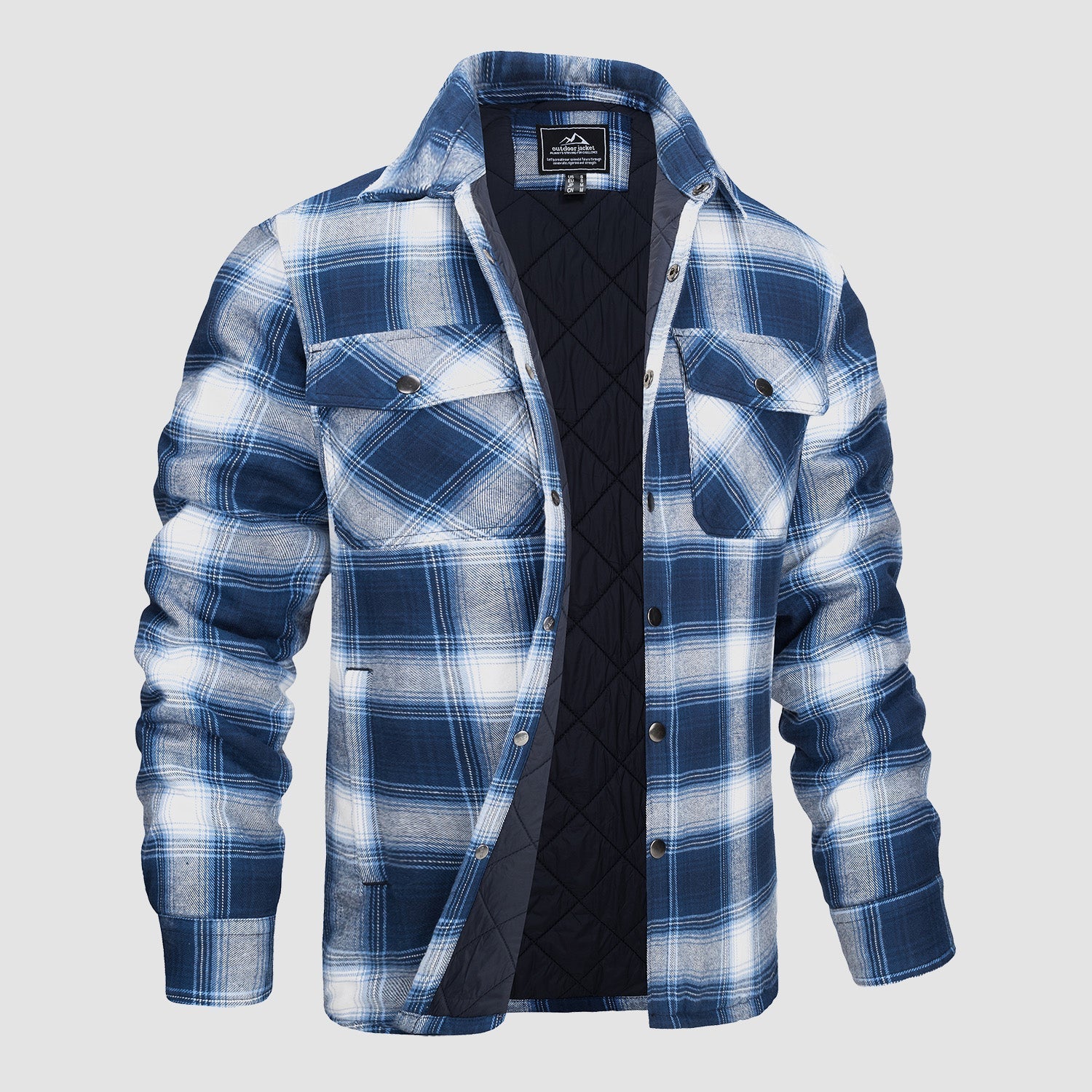 Quilted flannel jacket detail showing the padded quilted inner lining