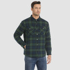 Quilted flannel jacket in orange plaid with padded lining and button front
