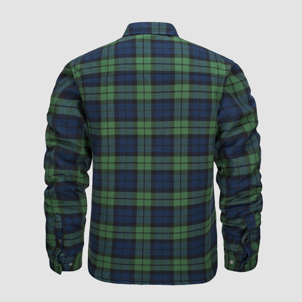 Quilted flannel jacket in yellow plaid with padded lining and button front