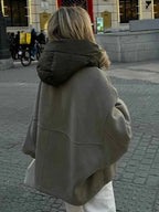 Olive quilted oversized jacket, back view
