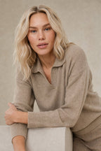 Polo knit set with soft knit pullover and high-waist harem pants, view 21