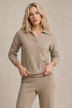 Polo knit set with soft knit pullover and high-waist harem pants, view 22