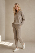 Polo knit set with soft knit pullover and high-waist harem pants, view 23
