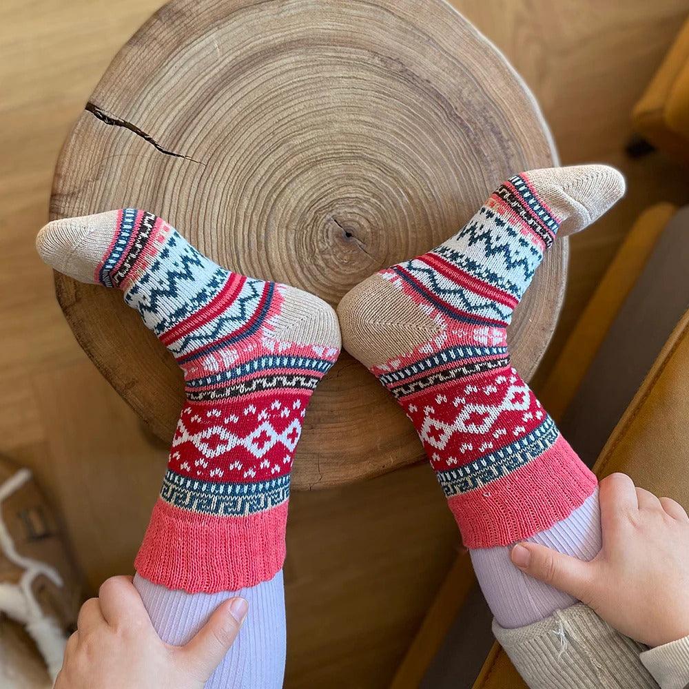 Winter socks in a warm wool blend with Nordic pattern, Tore 5-pair set