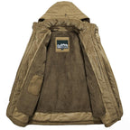 Wool parka hooded heavyweight winter, detail view; shown in khaki, army green and blue.
