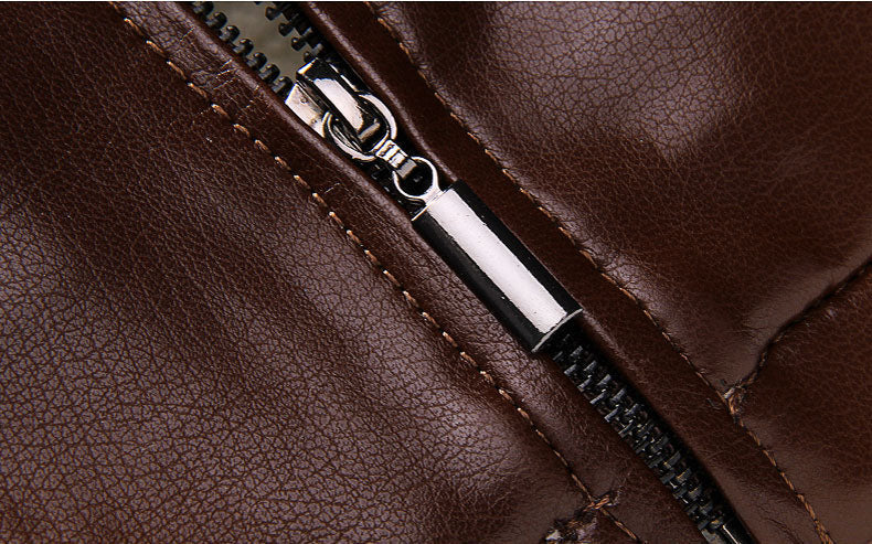 Leather-look jacket worn