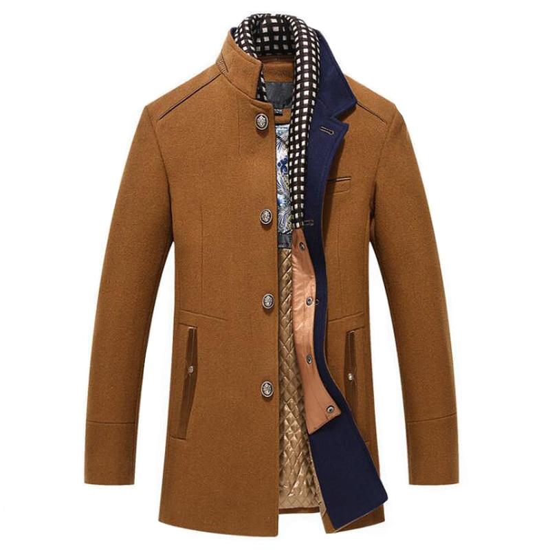 Camel soft knit coat with detachable scarf collar, front view