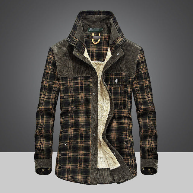 Plaid cotton jacket detail showing the check fabric and lightweight cuff.