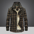 Plaid cotton jacket detail showing the check fabric and lightweight cuff.