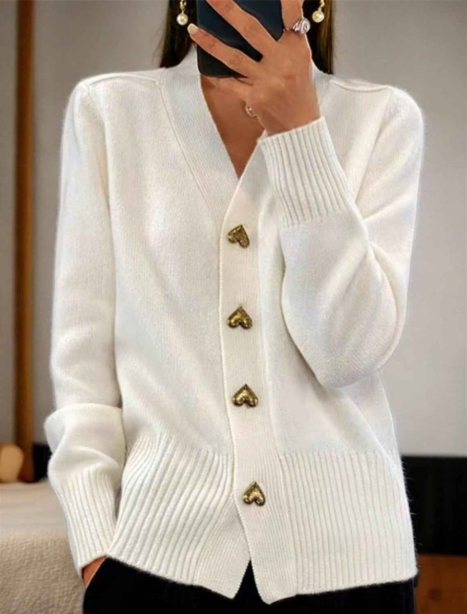 White minimalist cardigan with button placket and round neckline