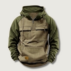 Color-block quarter-zip hoodie outdoor in gray, front view