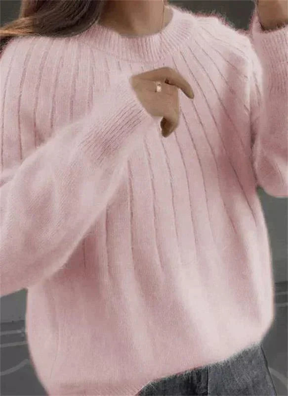 Light Pink soft knit sweater for warm winter layering, front view
