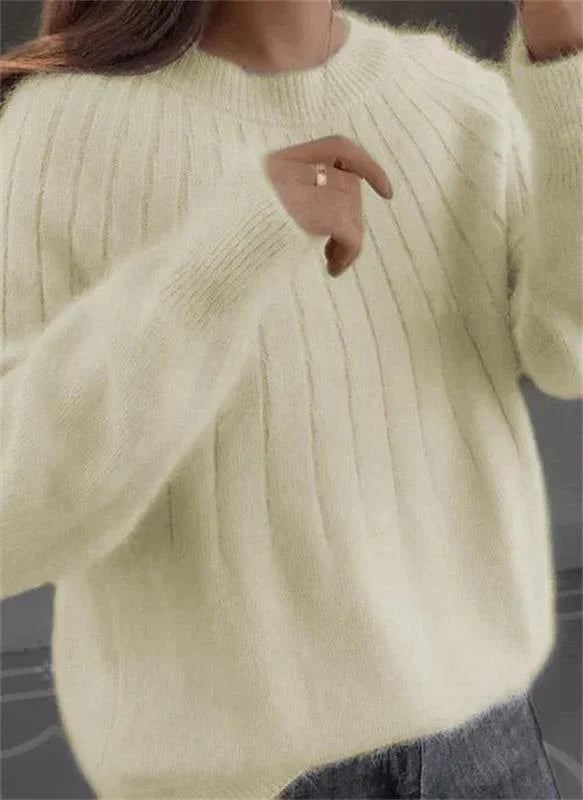 Light Yellow soft knit sweater for warm winter layering, front view