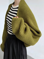 Open front shrug sweater in stretch knit, side view