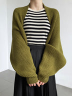 Open front shrug sweater in stretch knit, back view
