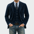 Blue blazer and vest set with tailored fit, two-piece front view