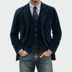 Blue blazer and vest set with tailored fit, two-piece front view