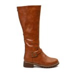 Brown comfort boots with removable footbed, non-slip sole, side view