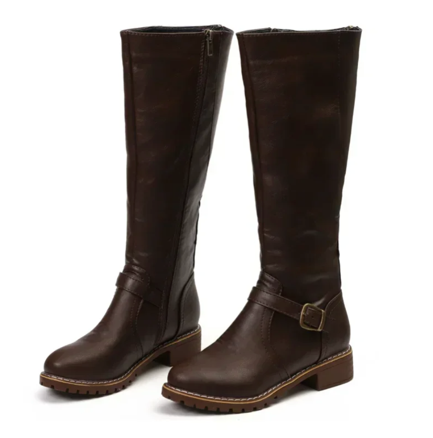 Brown comfort boots with removable footbed, non-slip sole, pair view