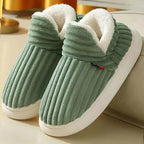 Plush cushioned slippers with hard-wearing sole, front view