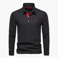 Black long-sleeve polo shirt in breathable cotton with chest embroidery