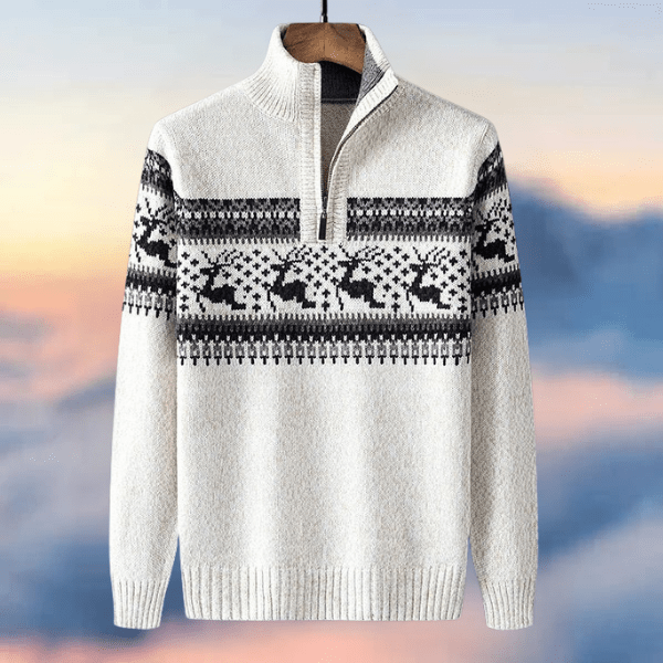 White holiday sweater with festive knit motif, regular fit