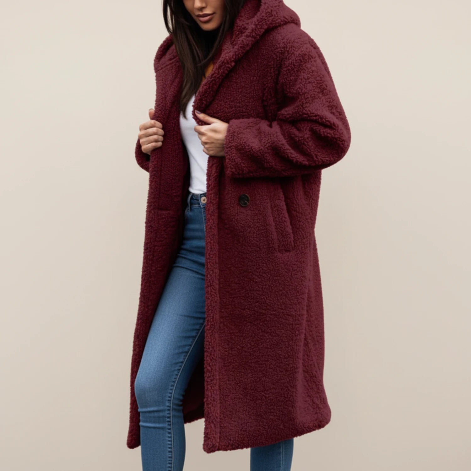 Long Coat Hooded Teddy Fleece