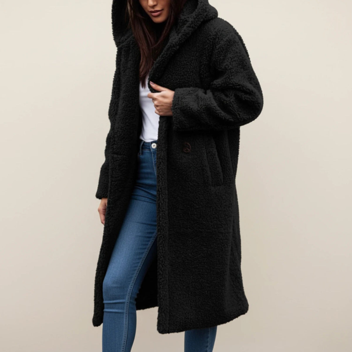 Long Coat Hooded Teddy Fleece