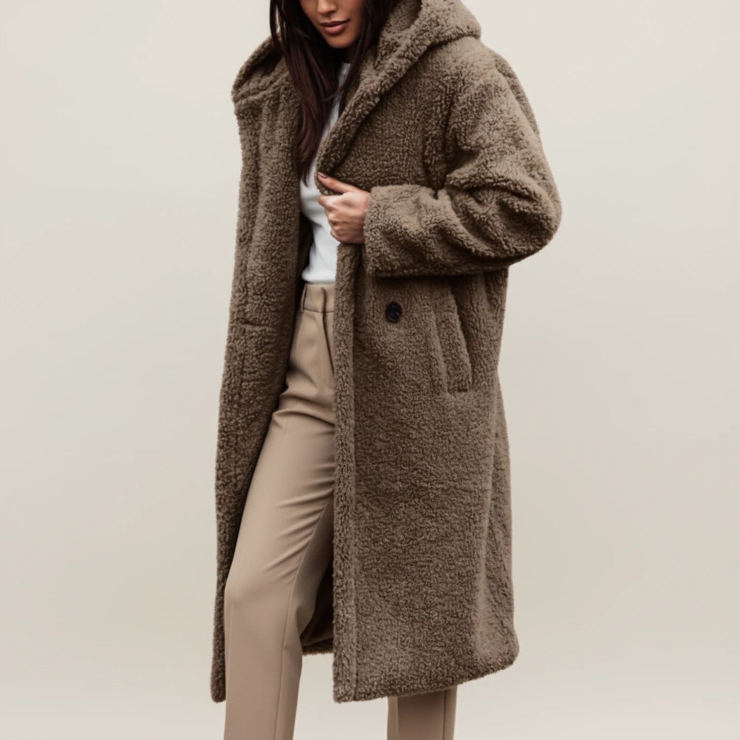 Long Coat Hooded Teddy Fleece
