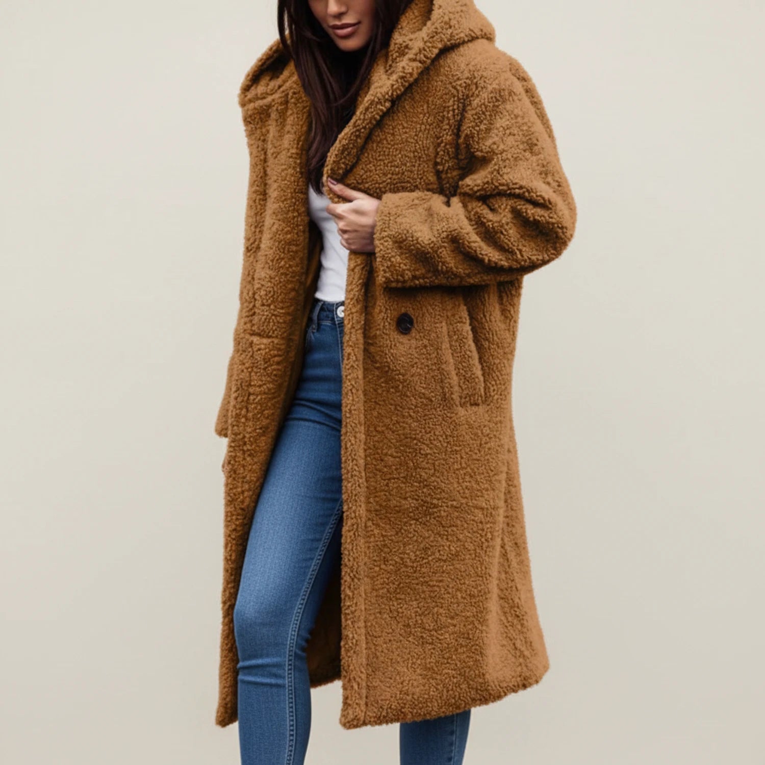 Long Coat Hooded Teddy Fleece