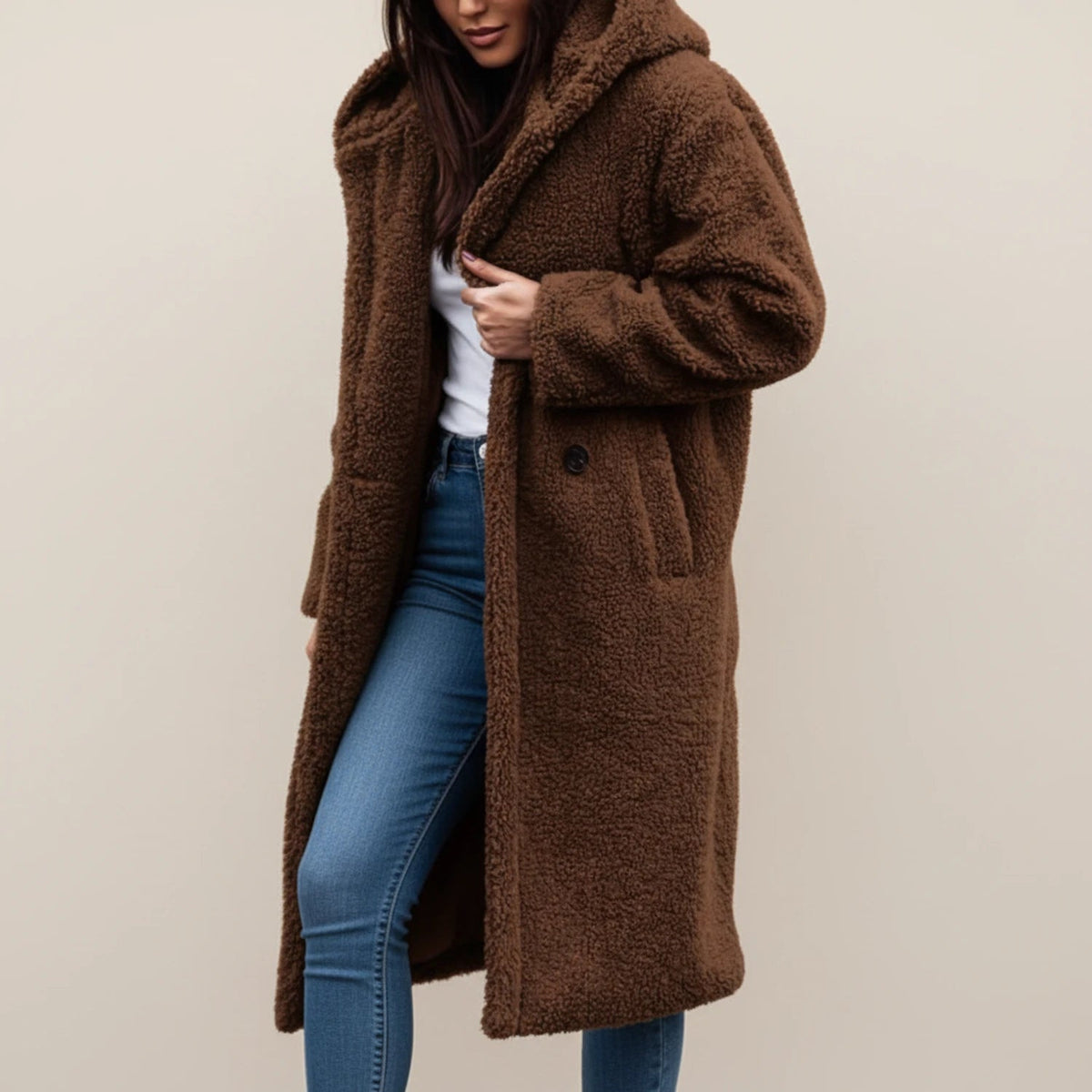 Long Coat Hooded Teddy Fleece