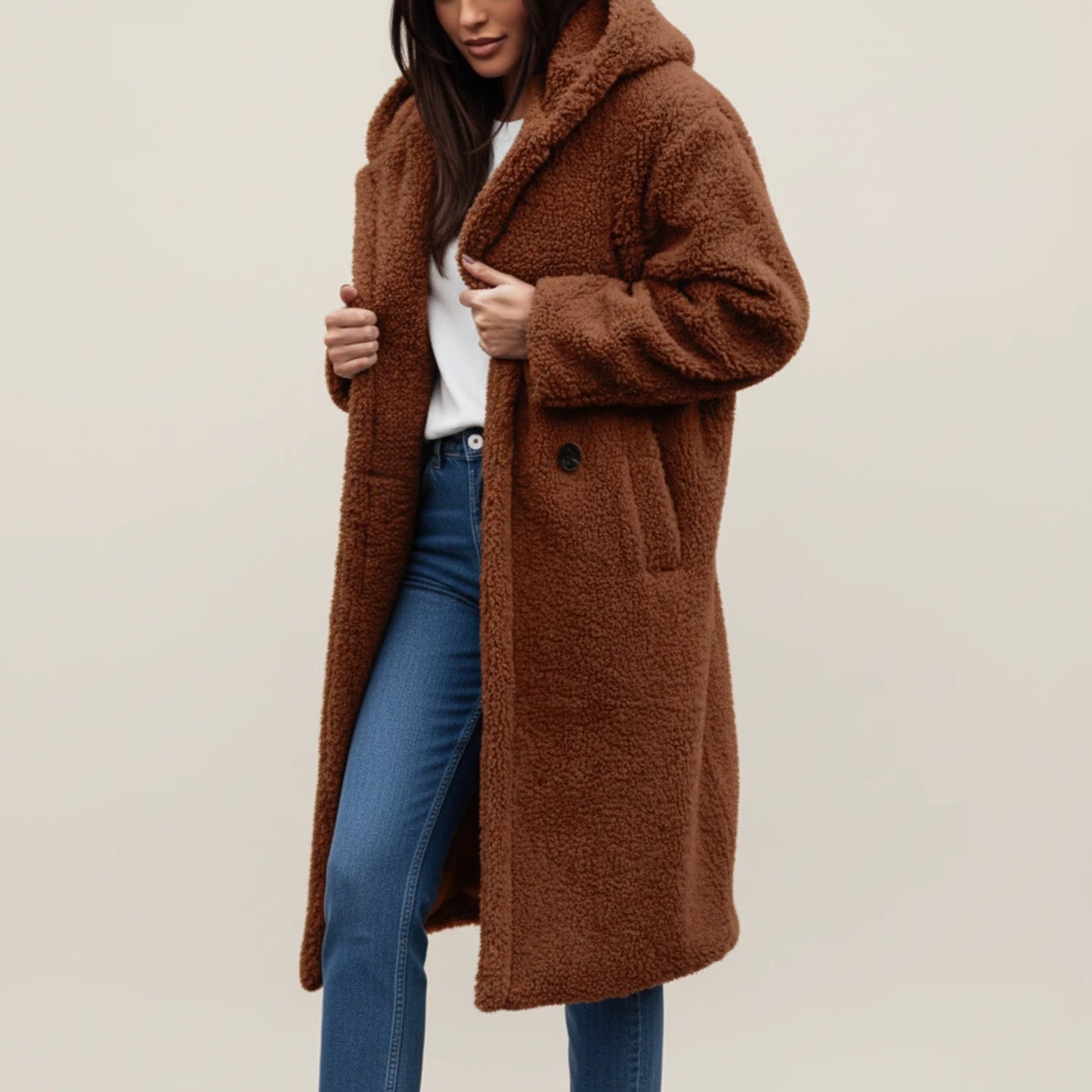 Long Coat Hooded Teddy Fleece